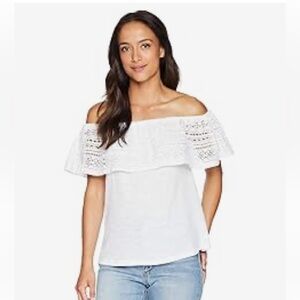 Lucky Brand White Ruffled Bib Collar Blouse